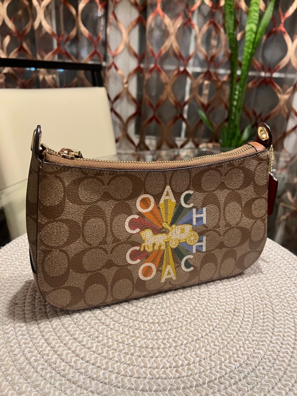 Coach Brown Signature Crossbody with Rainbow Strap - Picture 6 of 9